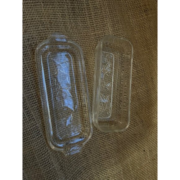 Vintage Clear Glass Butter Dish With Lid - Floral Etched Design - Rectangular Sh - Picture 5 of 8